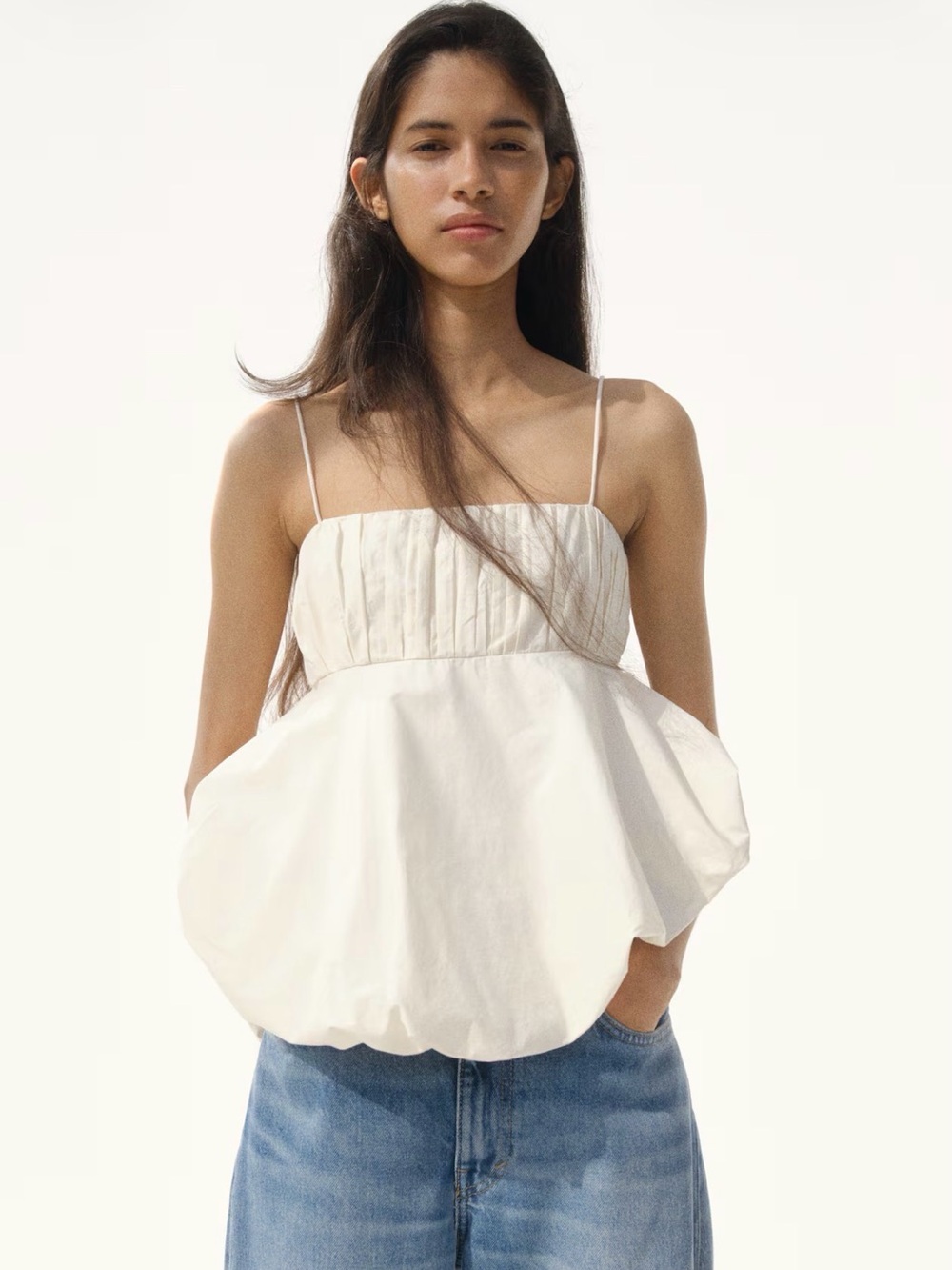 H&M Cream Spaghetti-Strap Peplum Camisole
